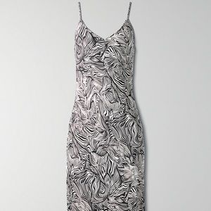 Wilfred (Aritzia) ONLY v-neck satin slip midi dress in birch/black